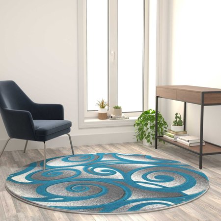 FLASH FURNITURE Turquoise 6x6 Sculpted High-Low Round Area Rug ACD-RG241-66-TQ-GG